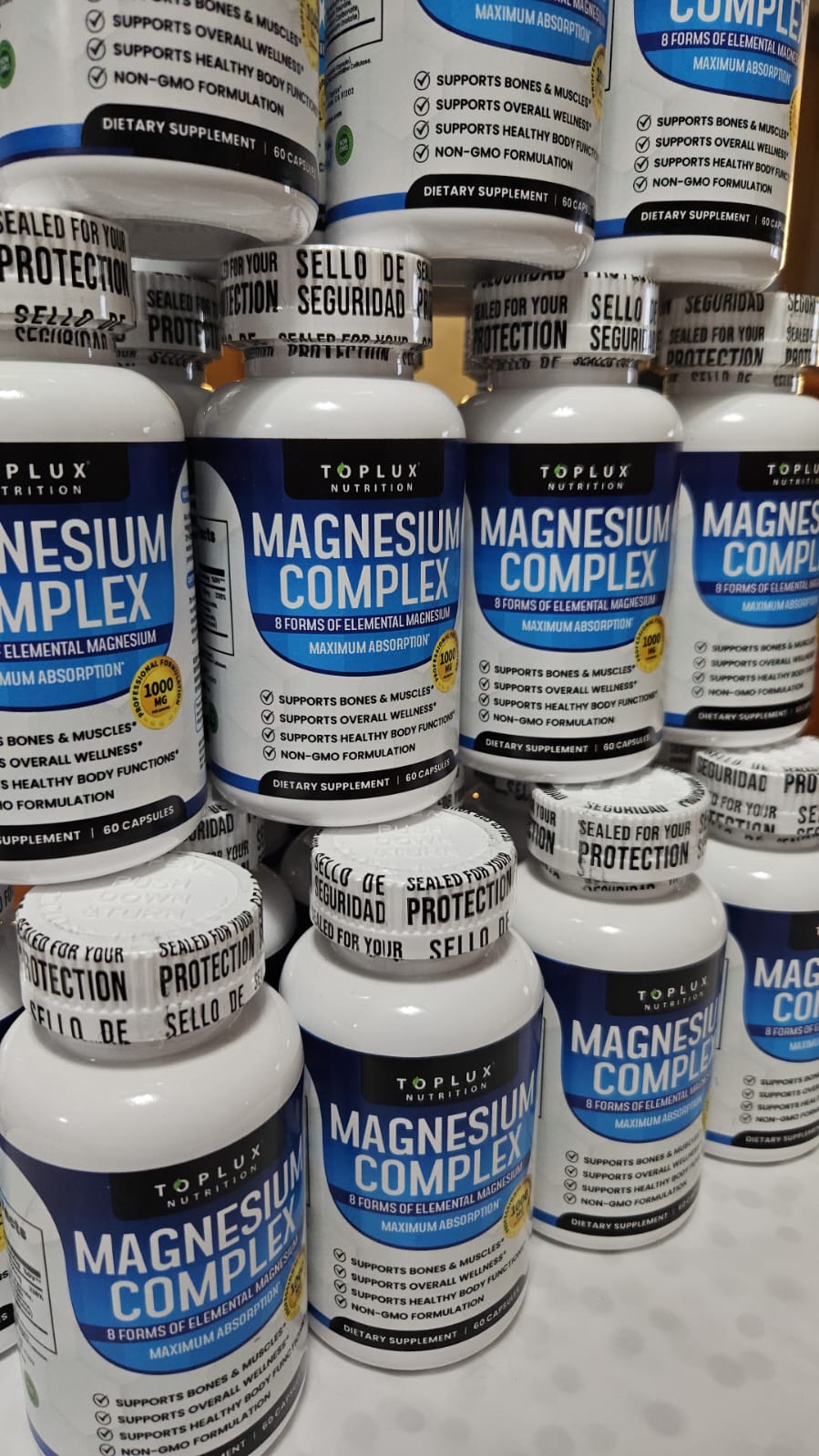 Frascos de Magnesio Complex con sello de seguridad