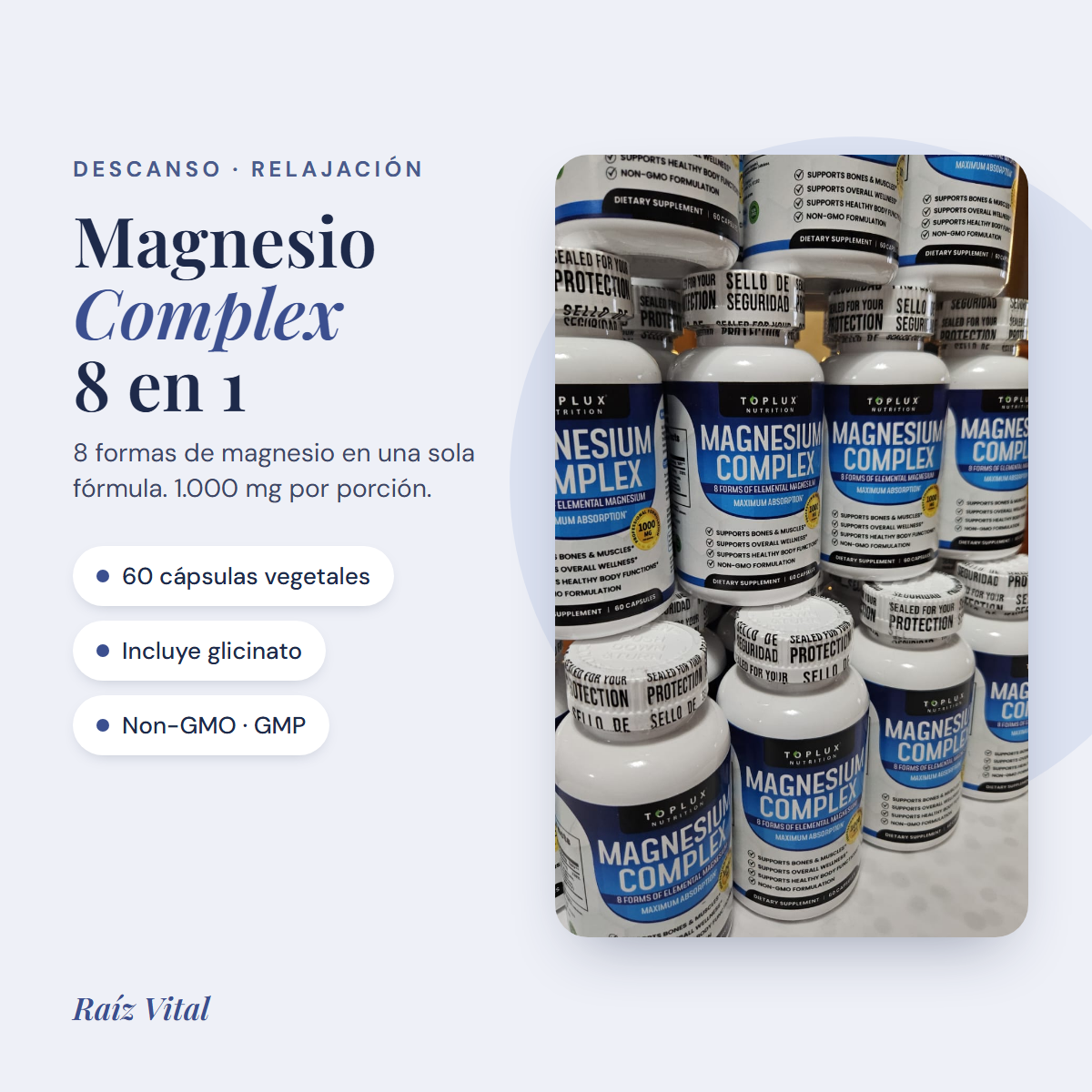 Magnesio Complex 8 en 1 de Toplux Nutrition, 60 cápsulas